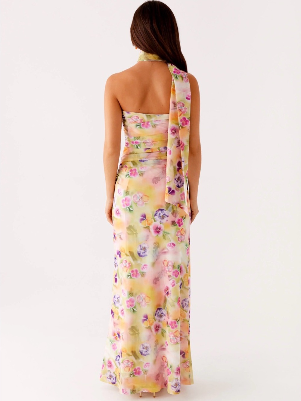 Peppermayo Floral Halter Maxi Dress in Pastel Yellow, Pink, Purple - Picture 3 of 3